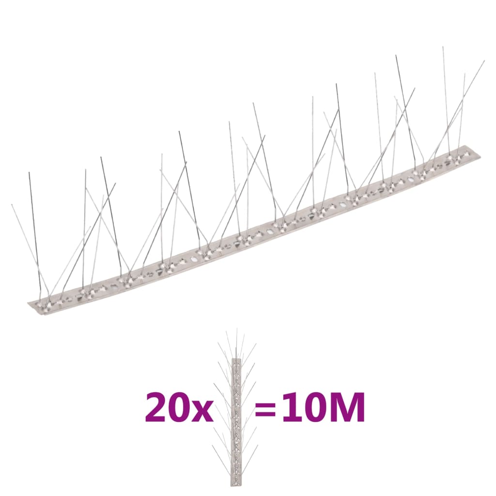 5-row Stainless Steel Bird & Pigeon Spikes Set of 20 10 m - Design Hut