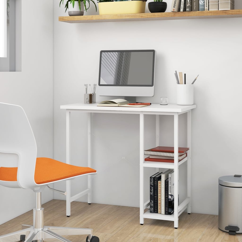 Computer Desk White 80x40x72 cm MDF and Metal - Tyrell & Tyrell