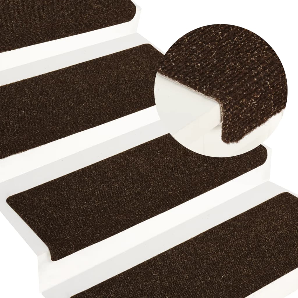 Stair Mats 15 Pcs Needle Punch 65x21x4cm Brown - All Things Good