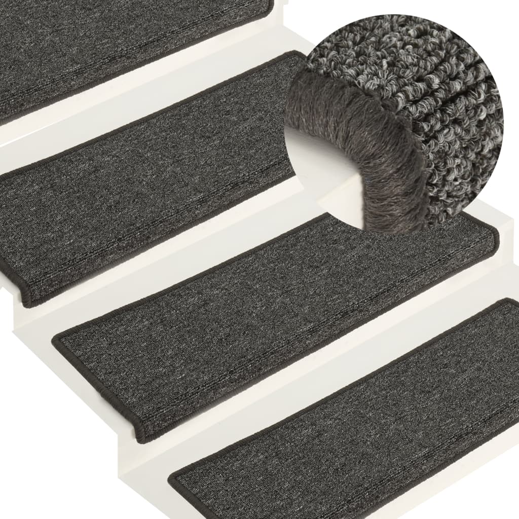 Carpet Stair Treads 15 Pcs 65x21x4cm Grey and Black - Direct Imports