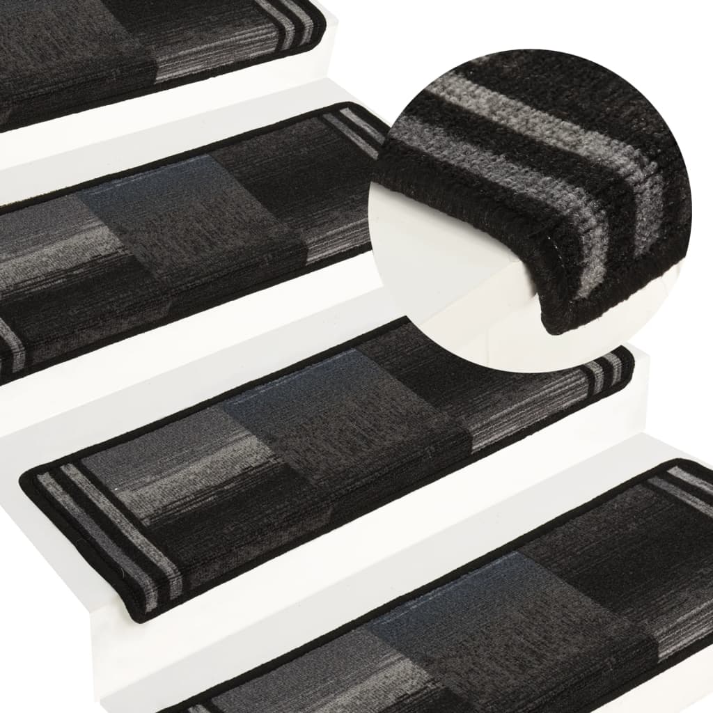 Stair Mats Self-adhesive 15 Pcs 65x21x4cm Black and Grey - Decor Base