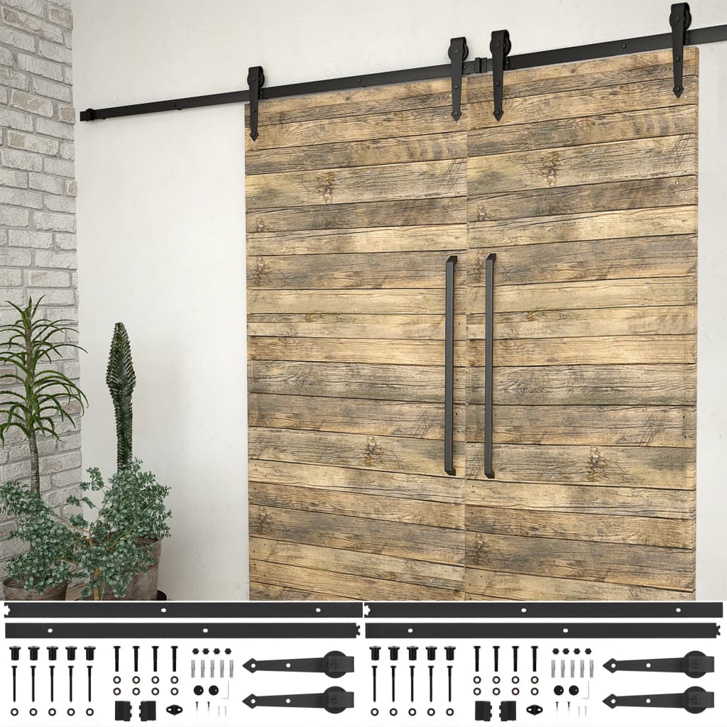 Sliding Door Hardware Kits 2 pcs 200 cm Steel Black - All Things Good
