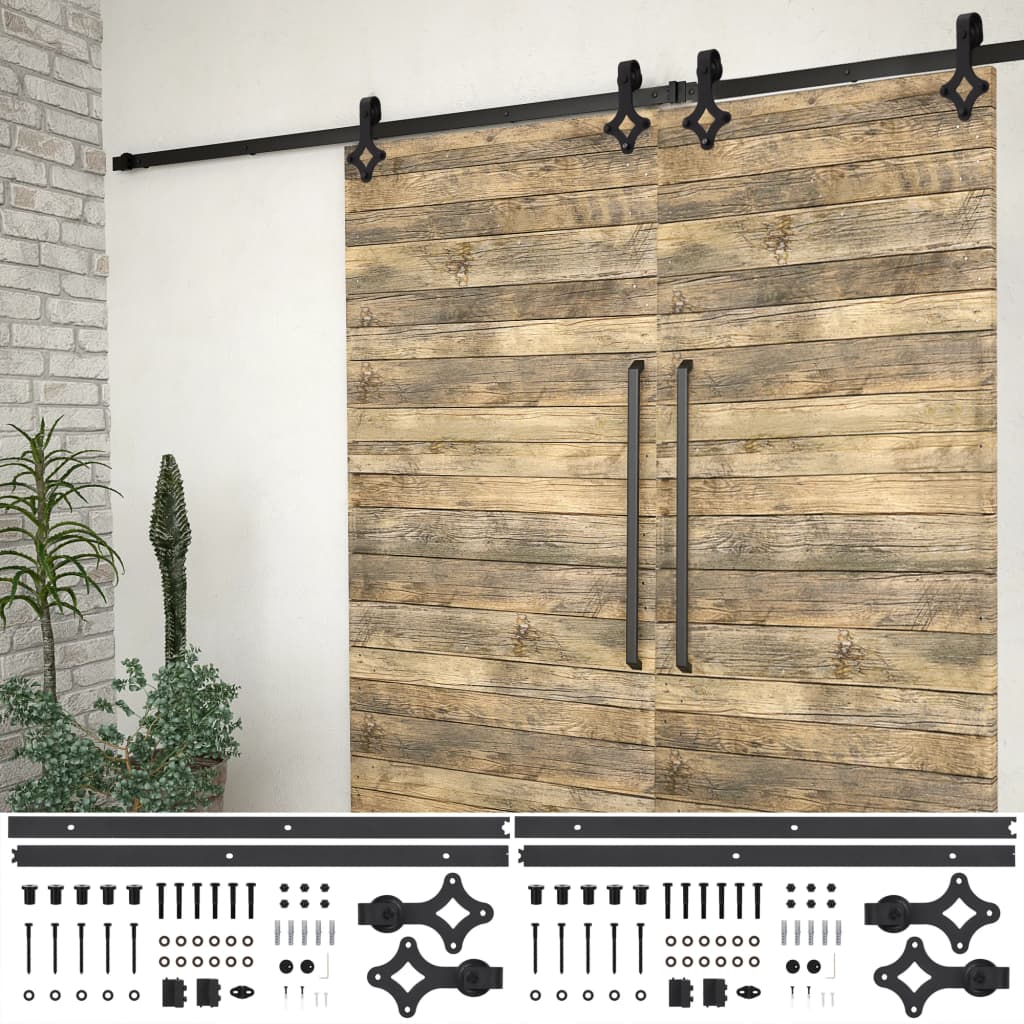 Sliding Door Hardware Kits 2 pcs 183 cm Steel Black - Sid & Sam
