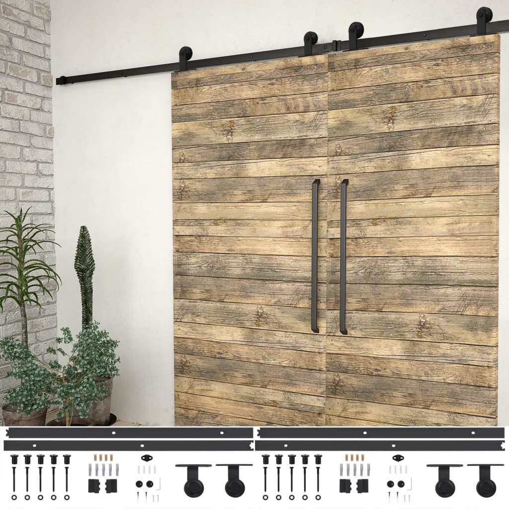 Sliding Door Hardware Kits 2 Pcs 200cm Steel Black - Direct Imports