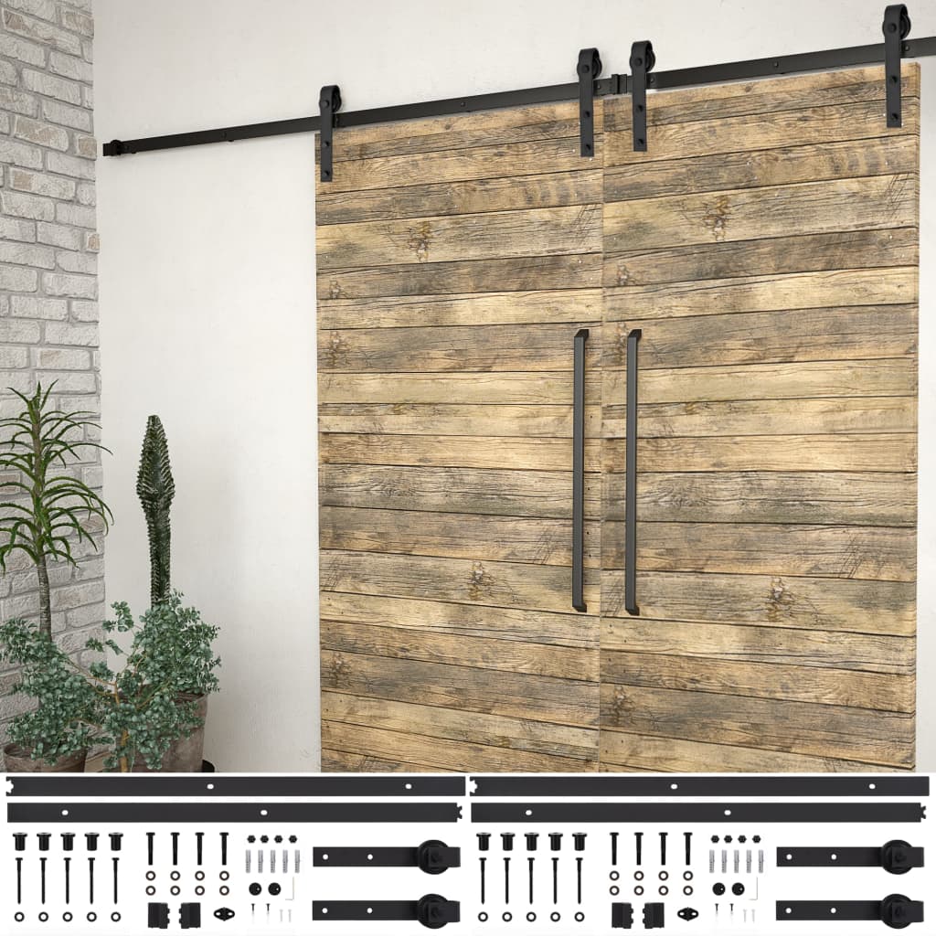 Sliding Door Hardware Kits 2 pcs 183 cm Steel Black - Casper Homes