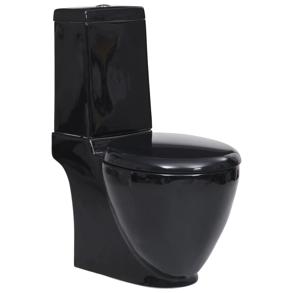 WC Ceramic Toilet Bathroom Round Toilet Bottom Water Flow Black - Merkel Designers