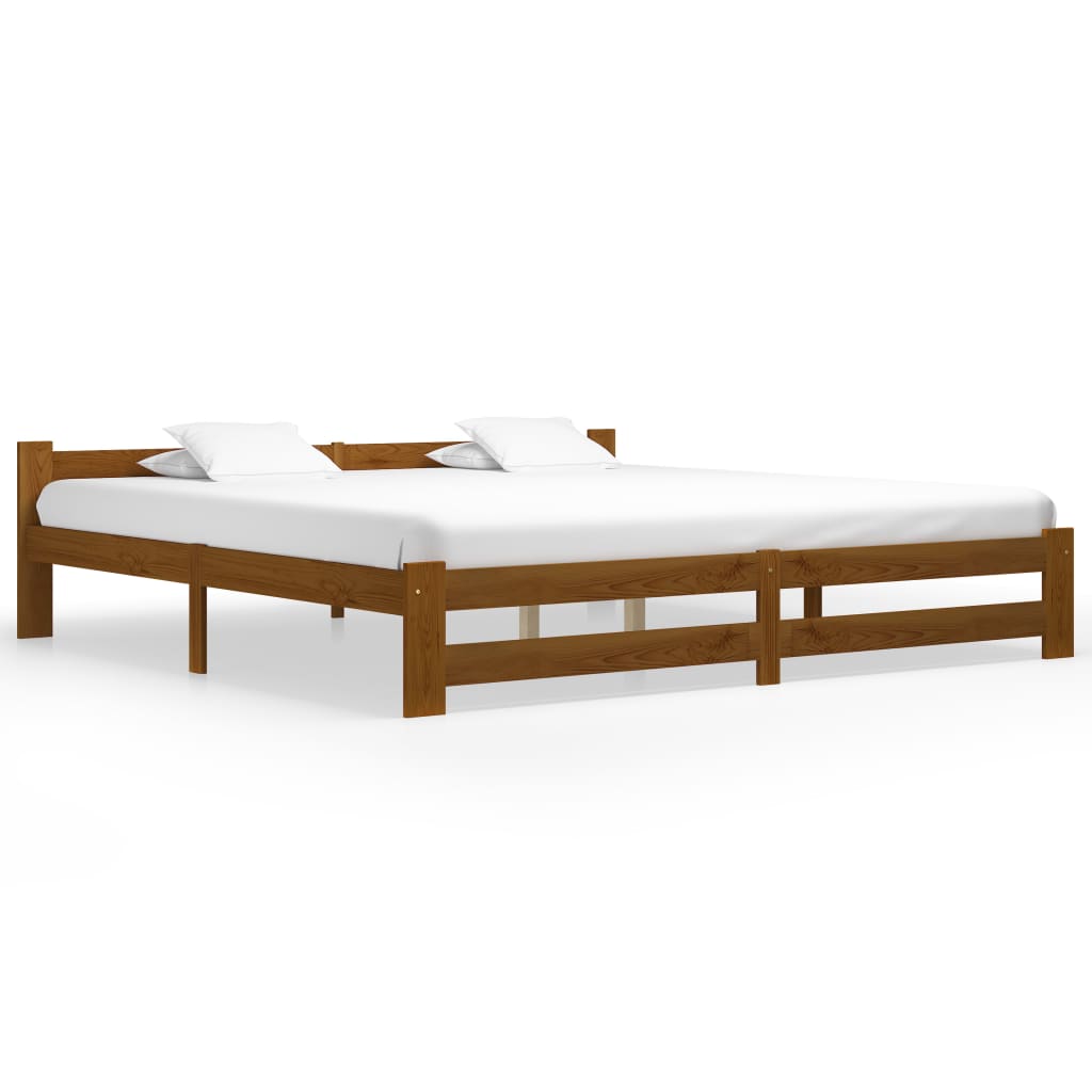 Bed Frame Honey Brown Solid Pine Wood 200x200 cm - The Home Maker