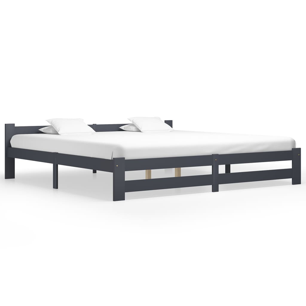 Bed Frame Dark Grey Solid Pine Wood 200x200 cm - Unbeatable Bargains