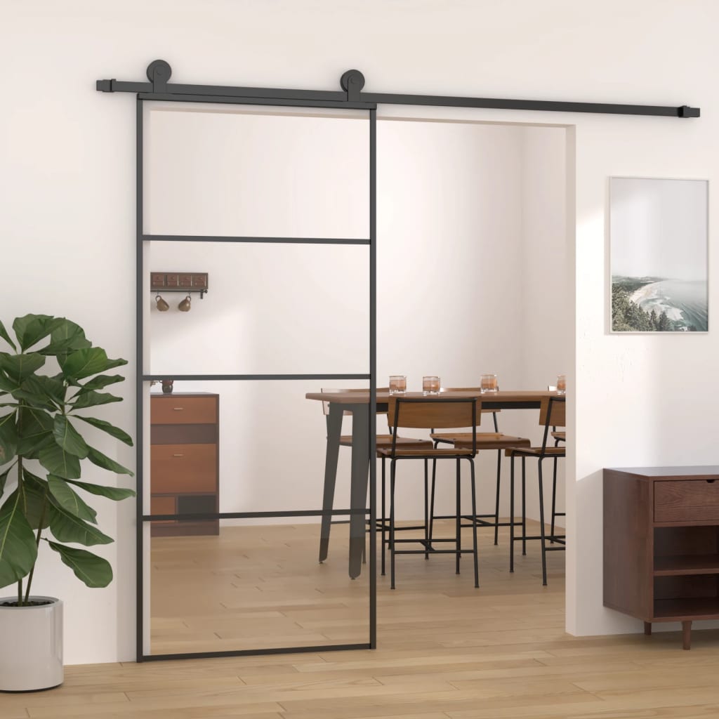 Sliding Door Aluminium and ESG Glass 90x205 cm Black - Direct Imports
