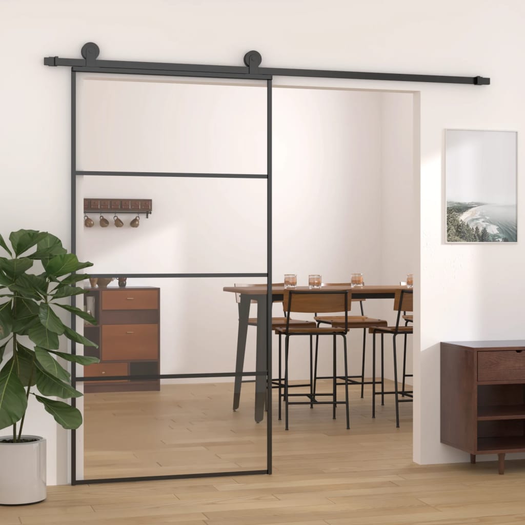 Sliding Door Aluminium and ESG Glass 102.5x205 cm Black - Discount Dealers