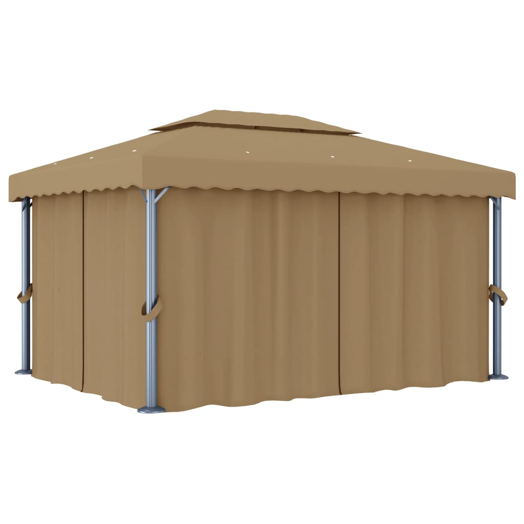 Gazebo with Curtain 4x3 m Taupe Aluminium - The Home Maker