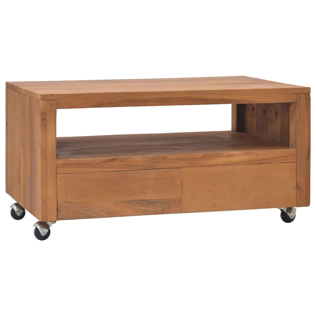 TV Cabinet with Wheels 80x50x42 cm Solid Teak Wood - The Home Maker