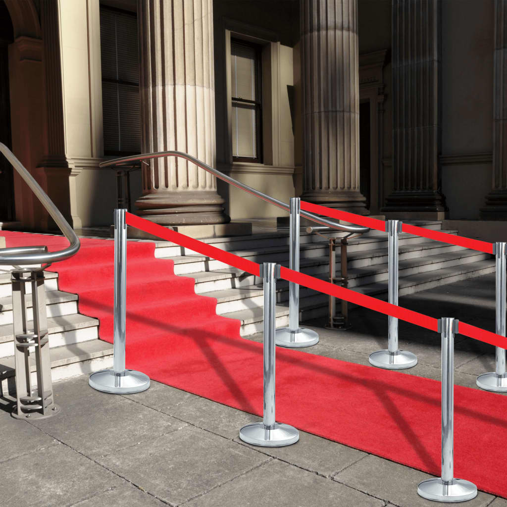 Stanchions with Belts 4 Pcs Airport Barrier Stainless Steel Silver - Decor Base
