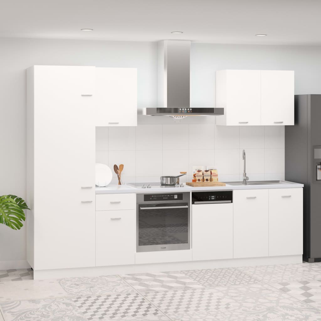 7 Piece Kitchen Cabinet Set White Chipboard - Discount Dealers