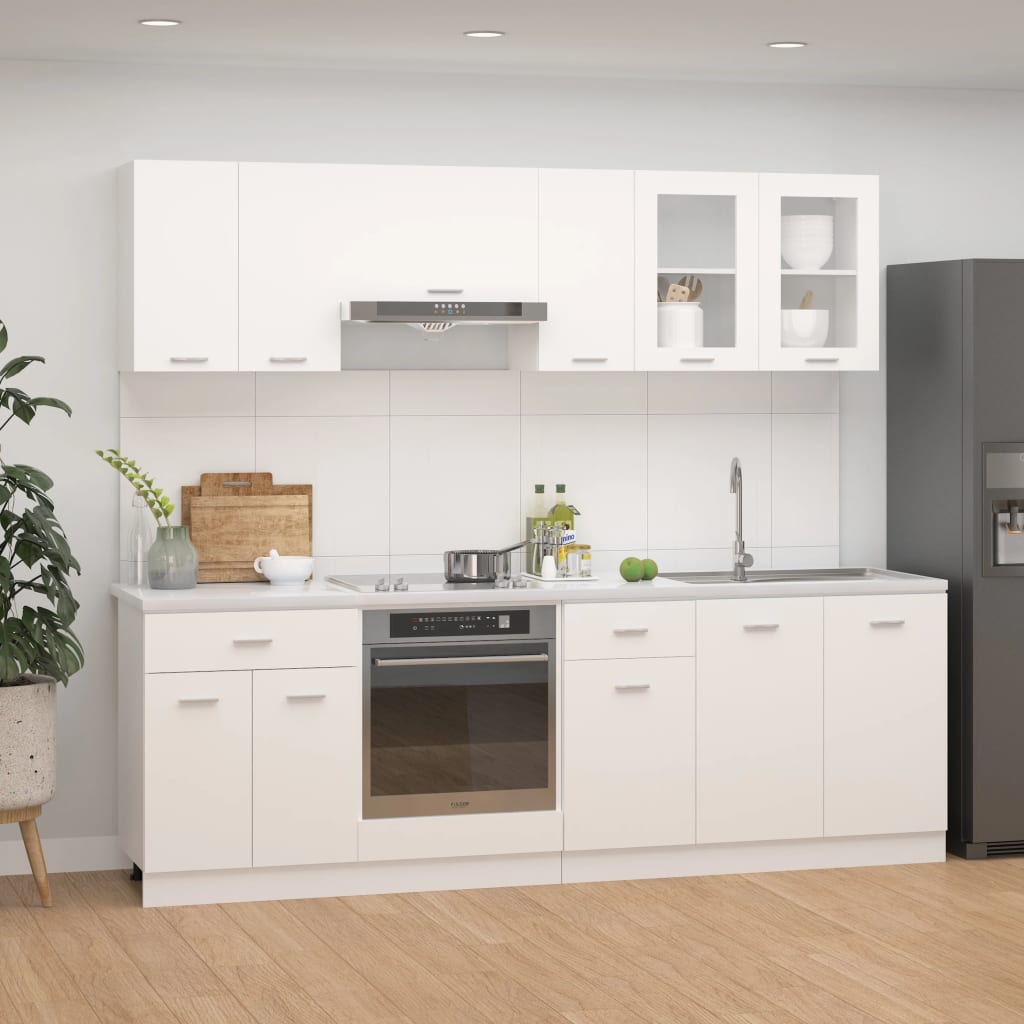 8 Piece Kitchen Cabinet Set White Engineered Wood - The Home Maker
