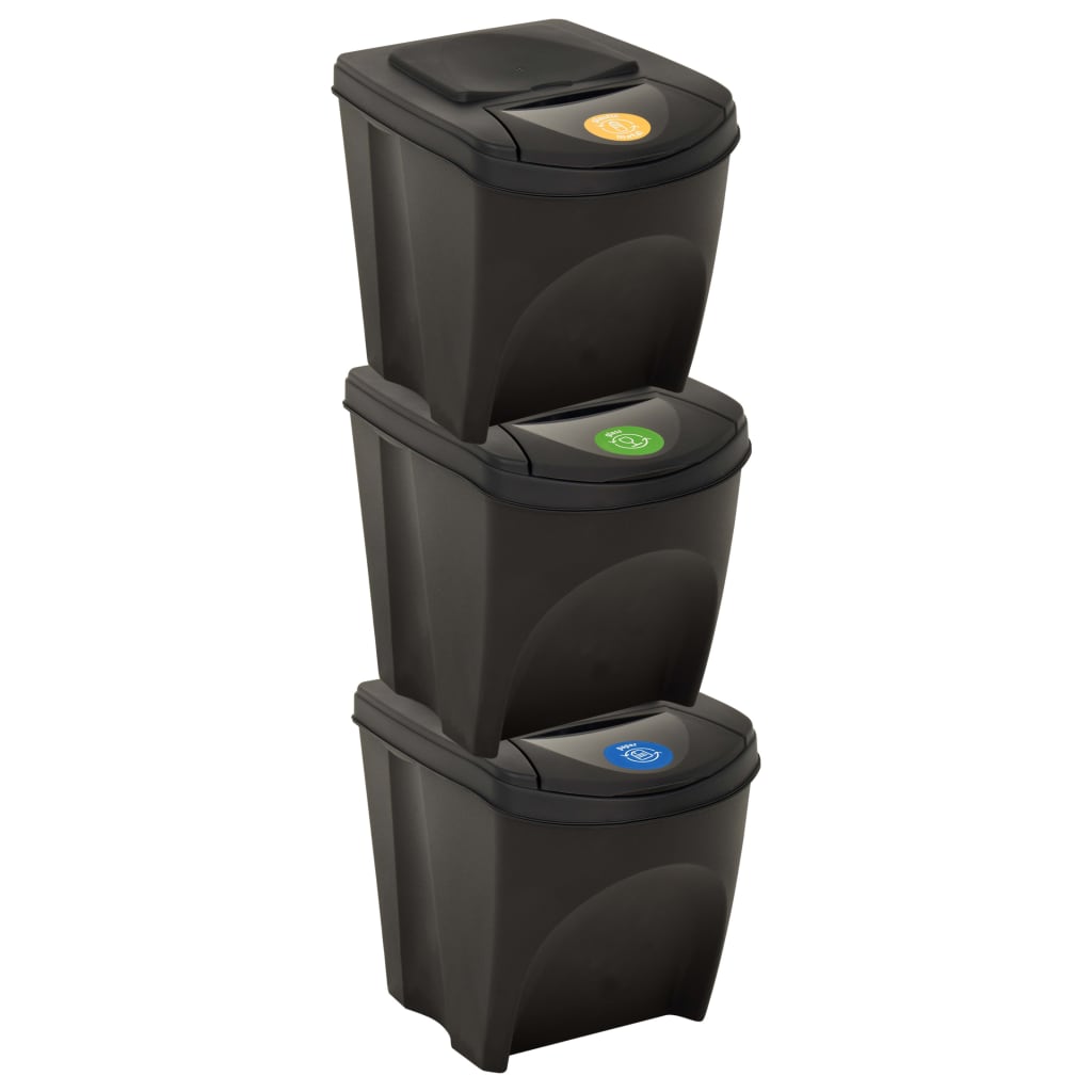 Stackable Dustbins 3 pcs Anthracite 75 L - Sid & Sam