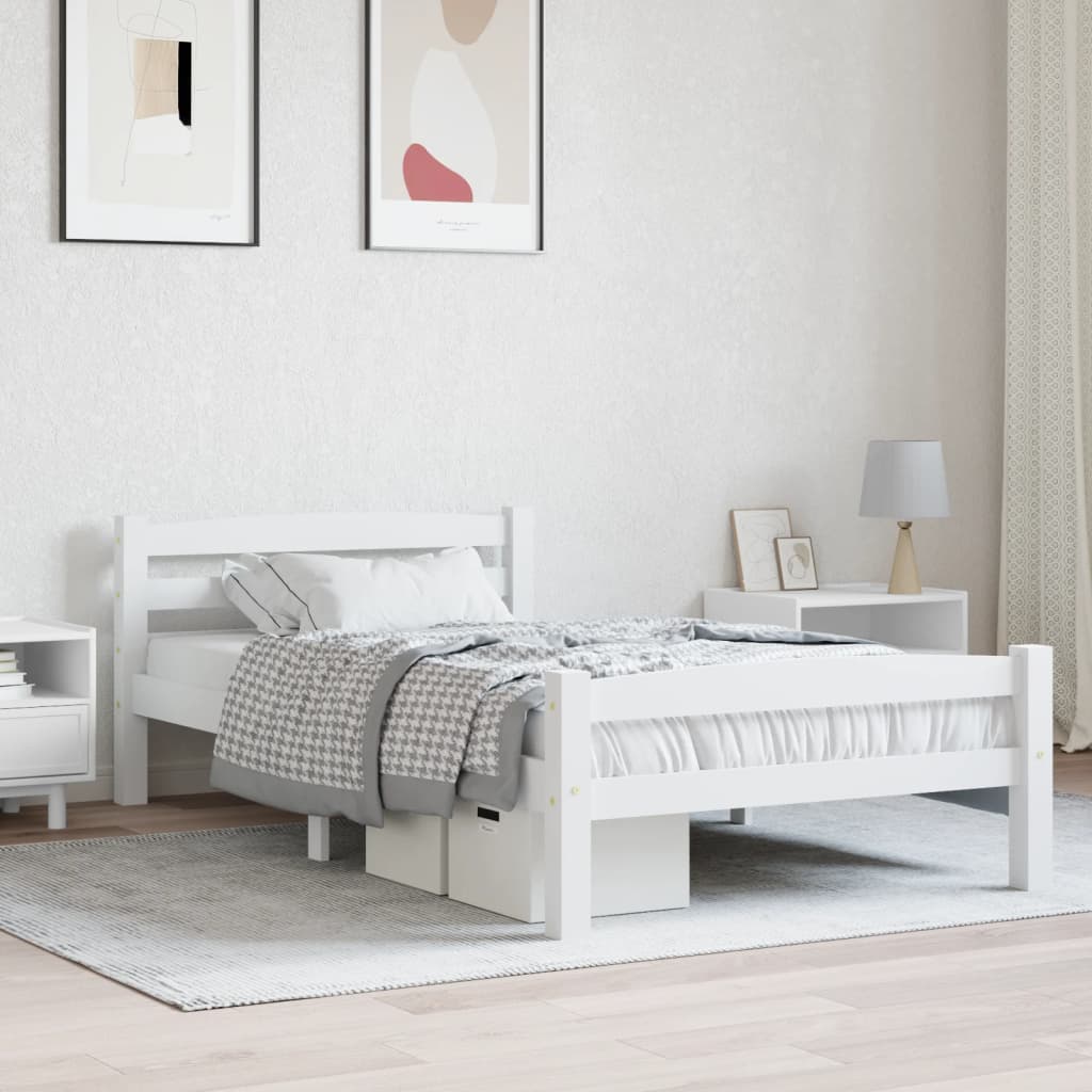 Bed Frame White Solid Pinewood 90x200 cm - Design Hut