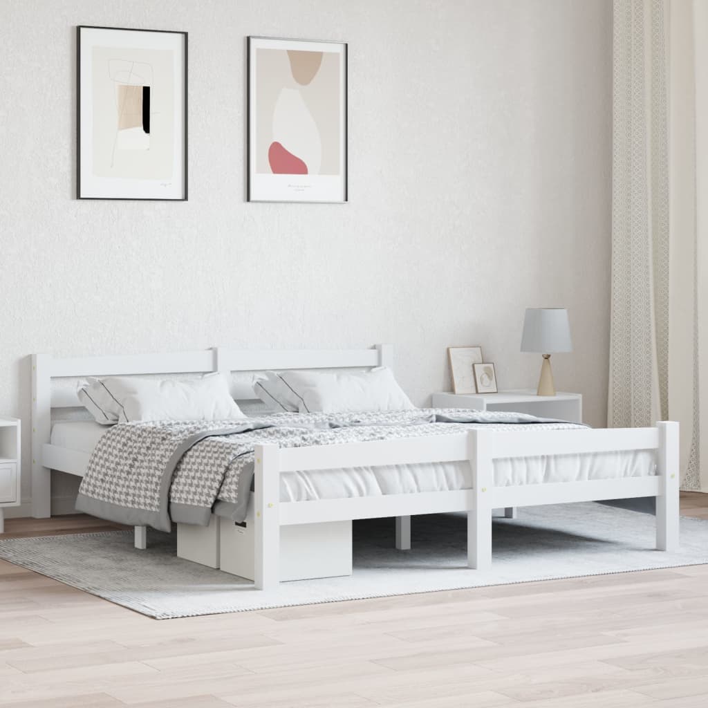 Bed Frame White Solid Pinewood 160x200 cm - Decor Base