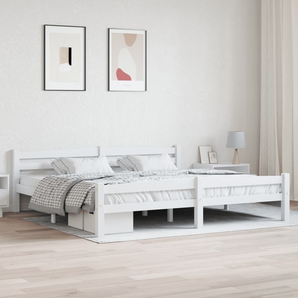 Bed Frame White Solid Pinewood 200x200 cm - Millennium Furniture
