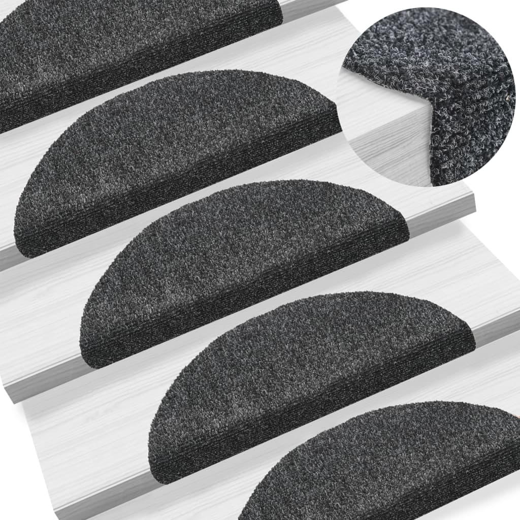Self-adhesive Stair Mats 5 Pcs Dark Grey 54x16x4cm Needle Punch - Design Hut