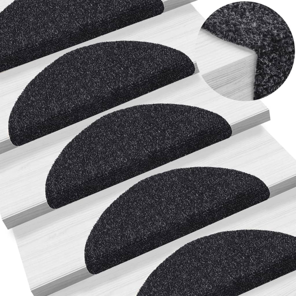 Self-adhesive Stair Mats 10 Pcs Black 56x17x3cm Needle Punch - The Home Maker