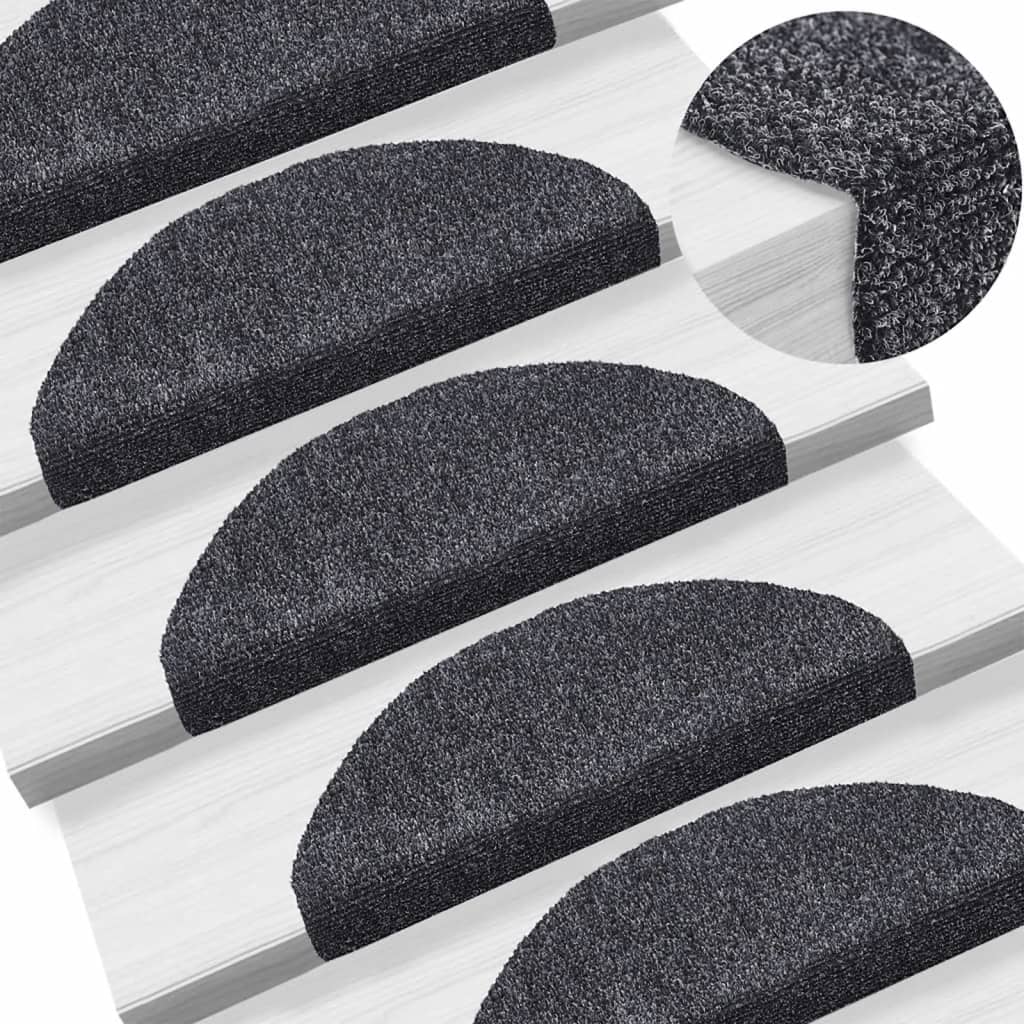 Self-adhesive Stair Mats 10 Pcs Dark Grey 65x21x4cm Needle Punch - Unbeatable Bargains