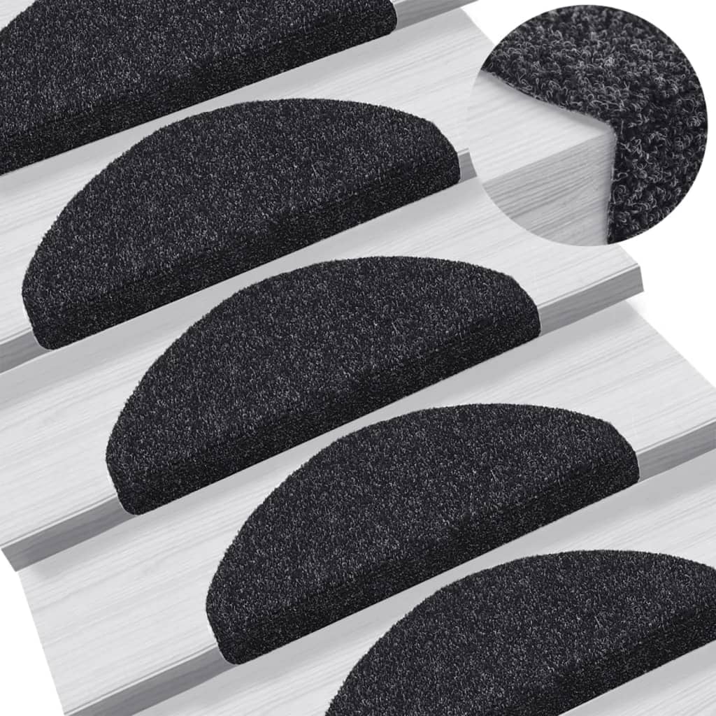 Self-adhesive Stair Mats 5 Pcs Black 65x21x4cm Needle Punch - Decor Base