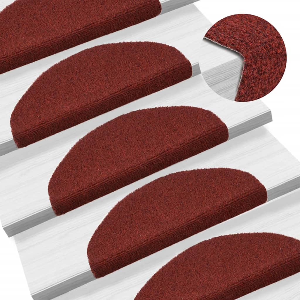 Self-adhesive Stair Mats 5 Pcs Red 65x21x4cm Needle Punch - R and M Furniture
