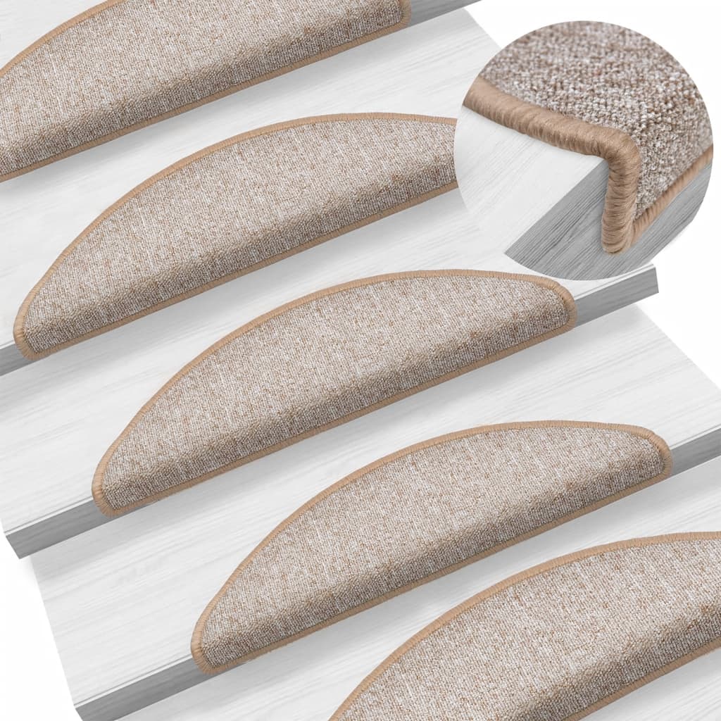 Stair Mats 10 Pieces 56x17x3 cm Light Brown Half Round - Charlotte Dunes