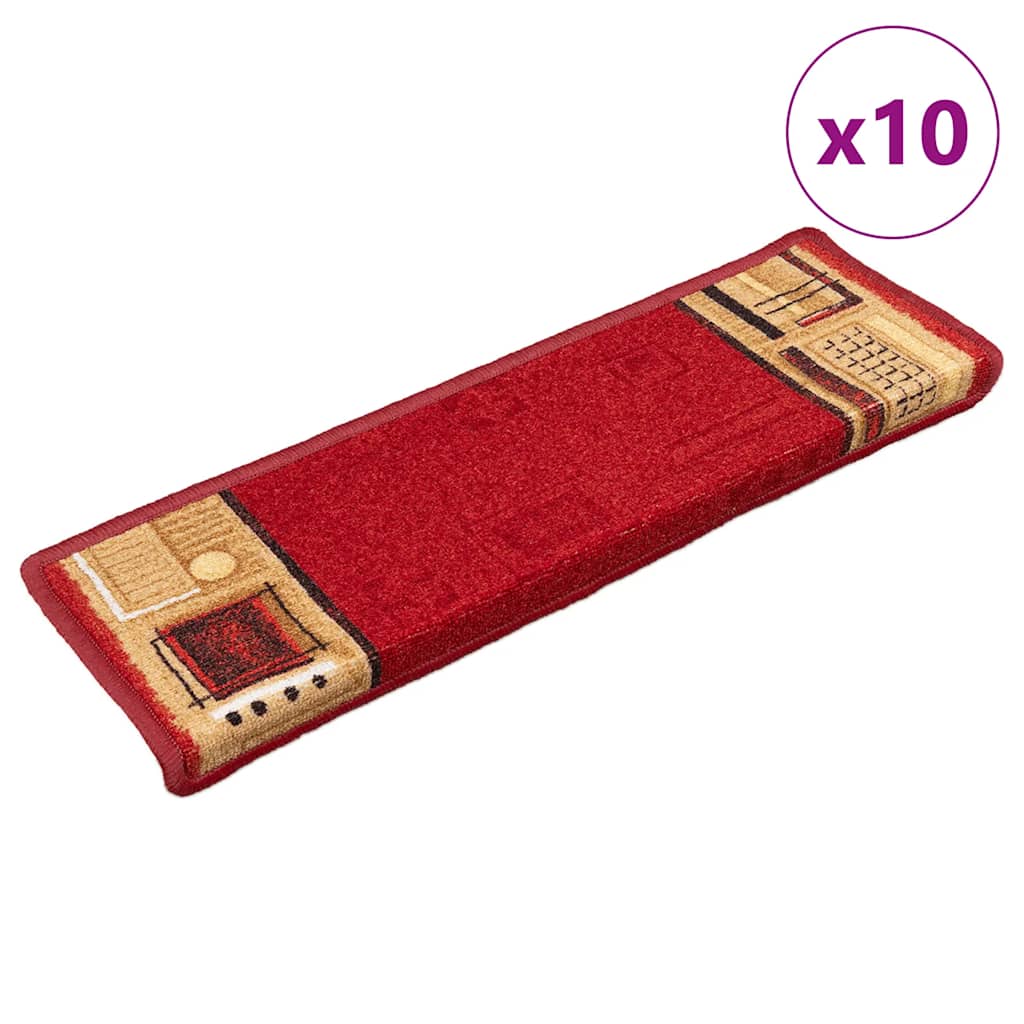 Stair Mats Self-adhesive 10 Pieces 65x21x4 cm Red - Design Hut