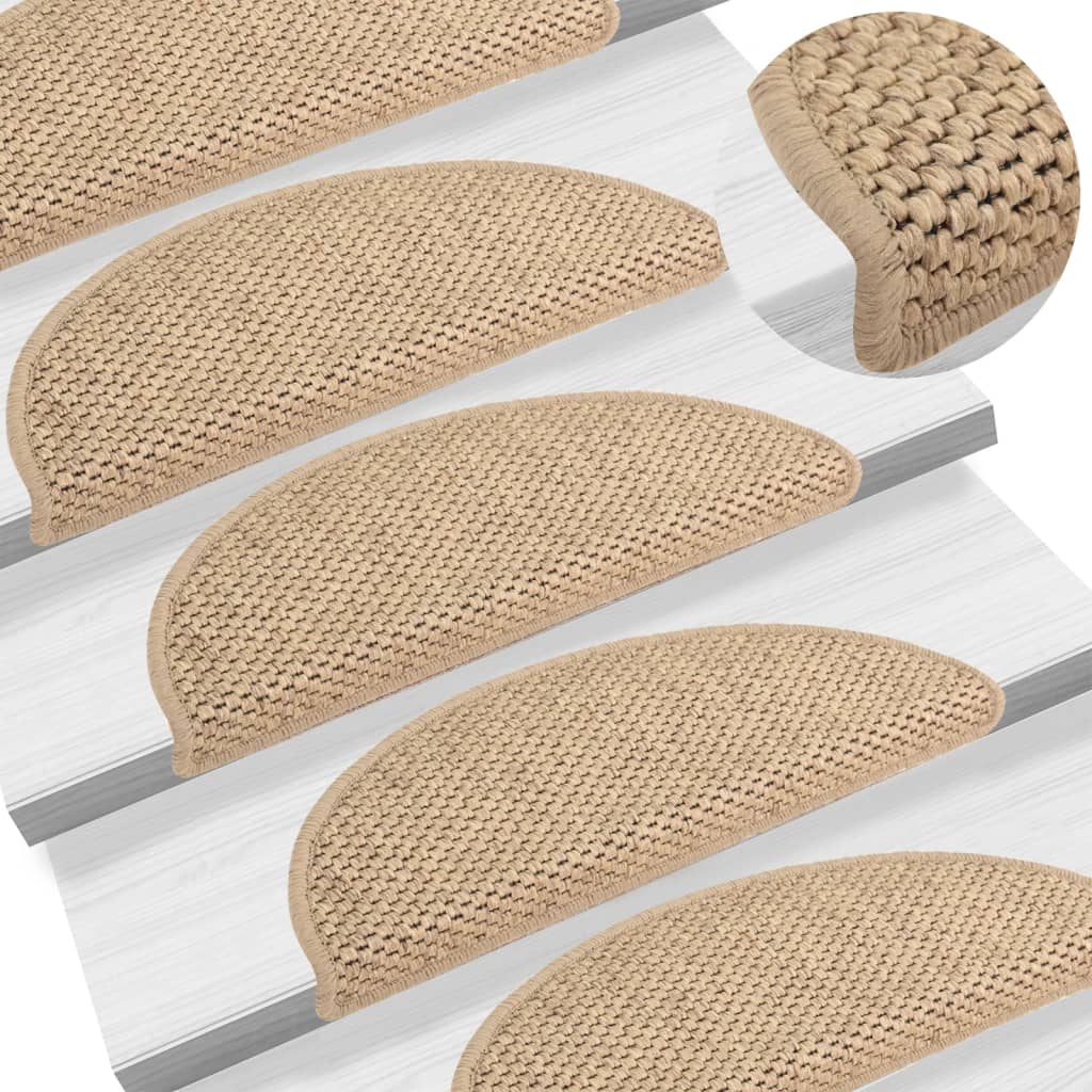 Stair Mats Self-adhesive Sisal-Look 15 Pcs 56x17x3cm Sand - Direct Imports