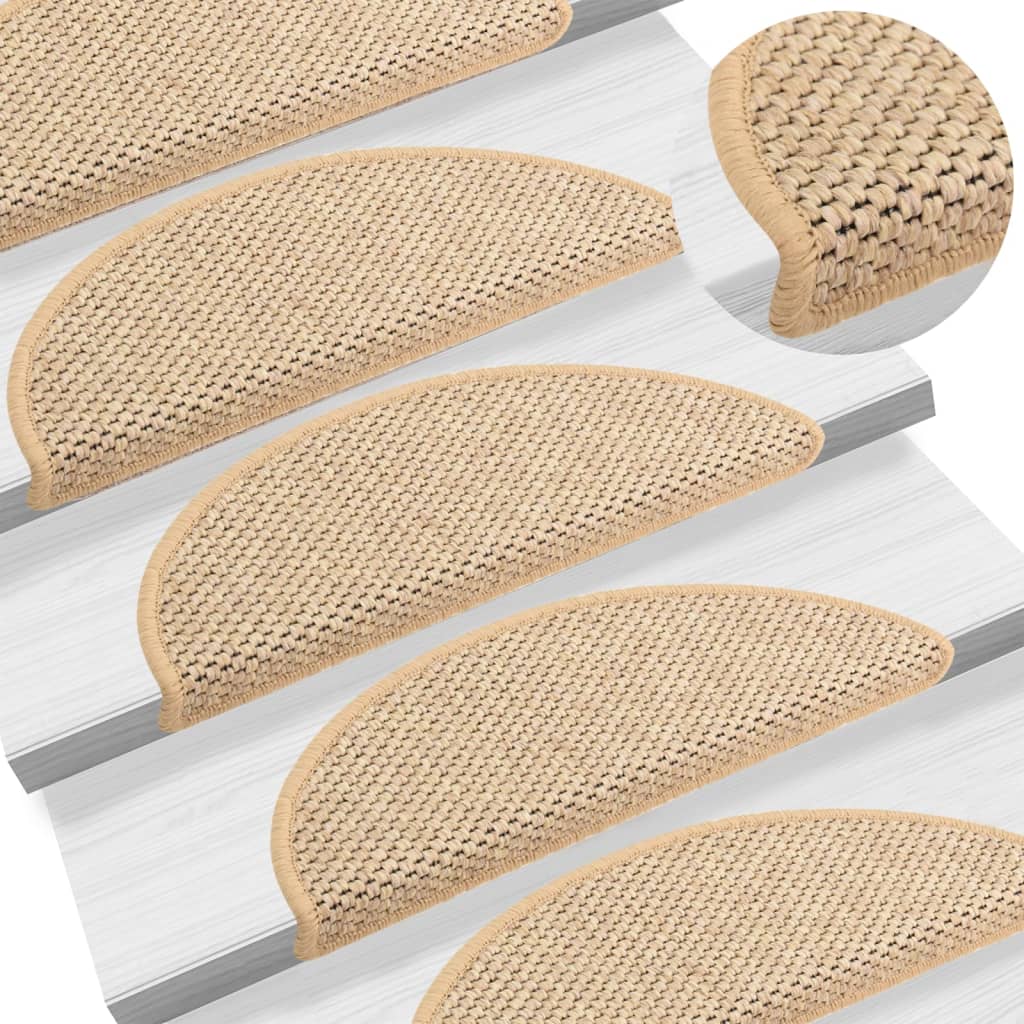 Stair Mats Self-adhesive Sisal-Look 15 Pcs 56x17x3cm Light Beige - Brittle & Co