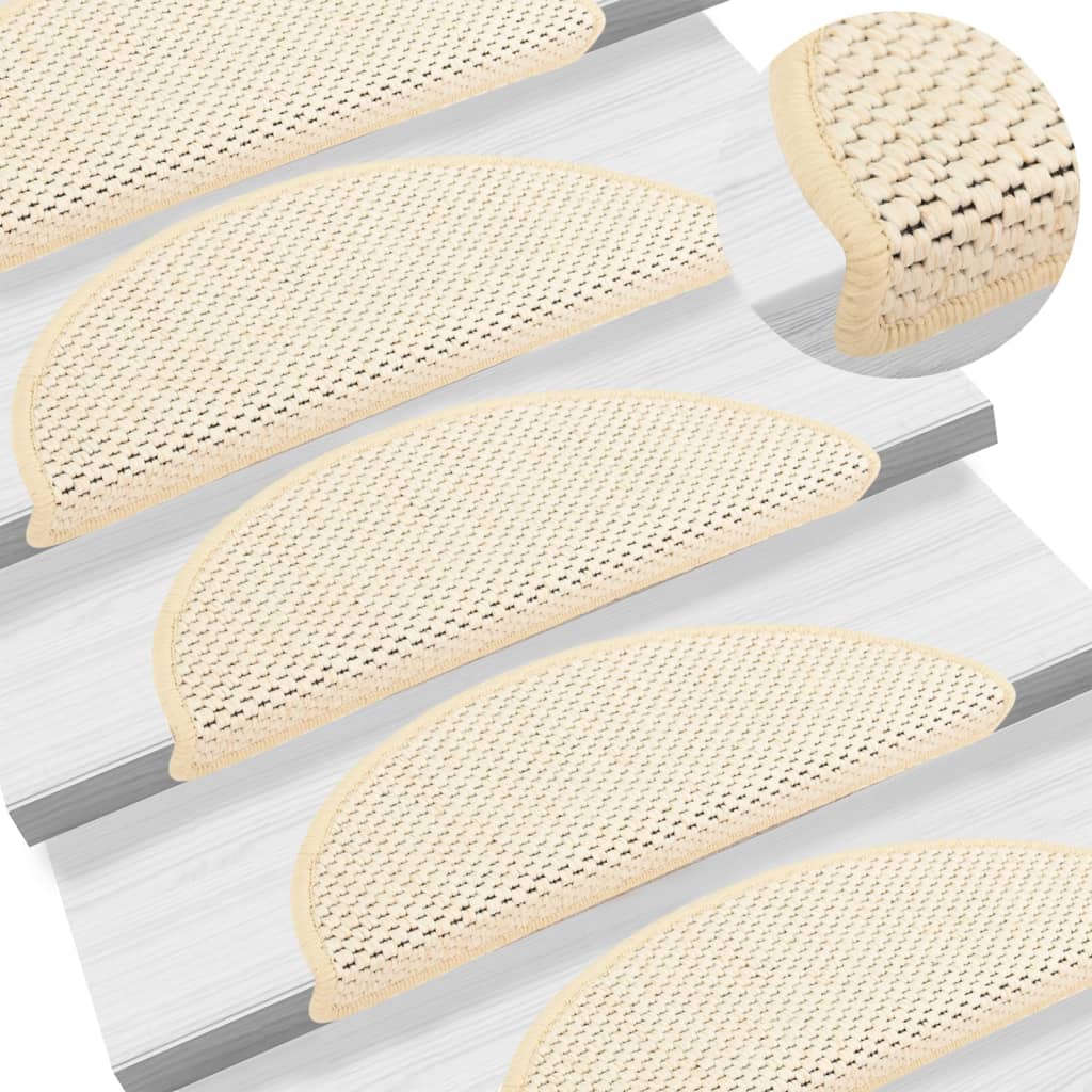 Stair Mats Self-adhesive Sisal-Look 15 Pcs 56x17x3cm Cream - Merlin Deals