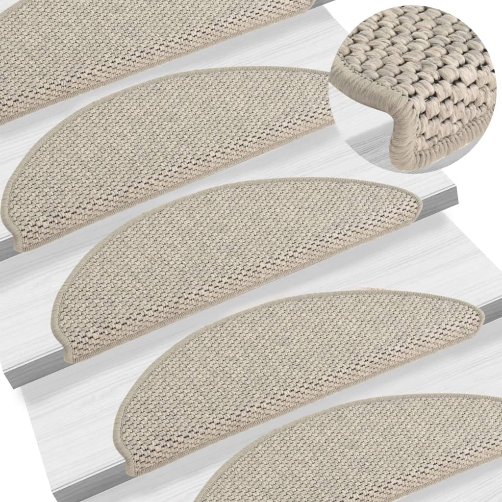 Stair Mats Self-adhesive Sisal-Look 15 Pcs 65x21x4cm Taupe - Direct Imports