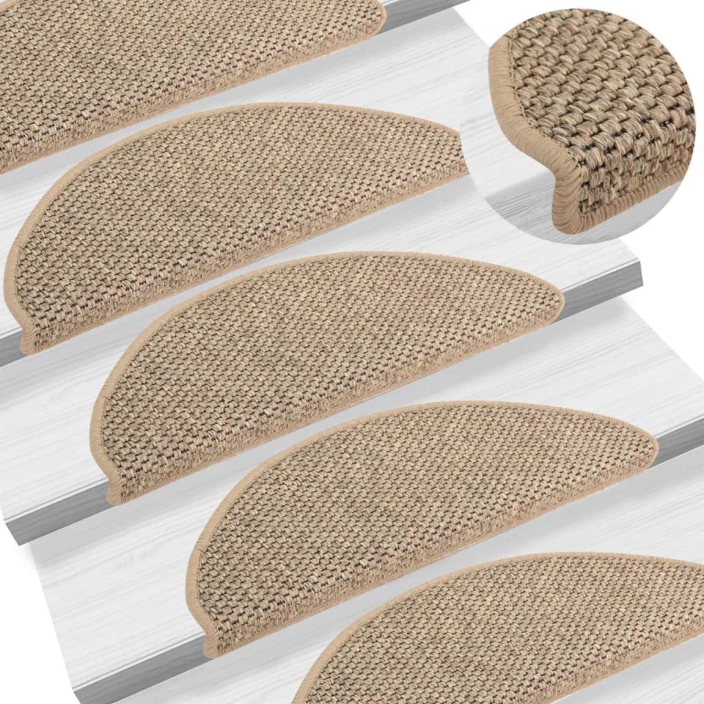 Stair Mats Self-adhesive Sisal-Look 15 Pcs 65x21x4cm Dark Beige - Millennium Furniture