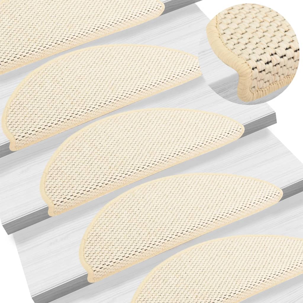 Stair Mats Self-adhesive Sisal-Look 15 Pcs 65x21x4cm Cream - Sid & Sam