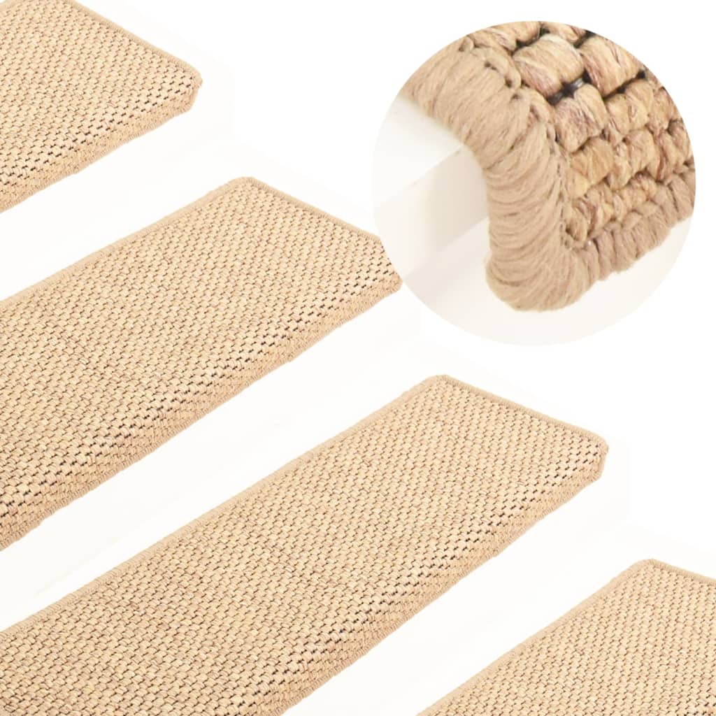 Stair Mats Self-adhesive Sisal-Look 15 pcs 65x21x4 cm Light Beige - R and M Furniture