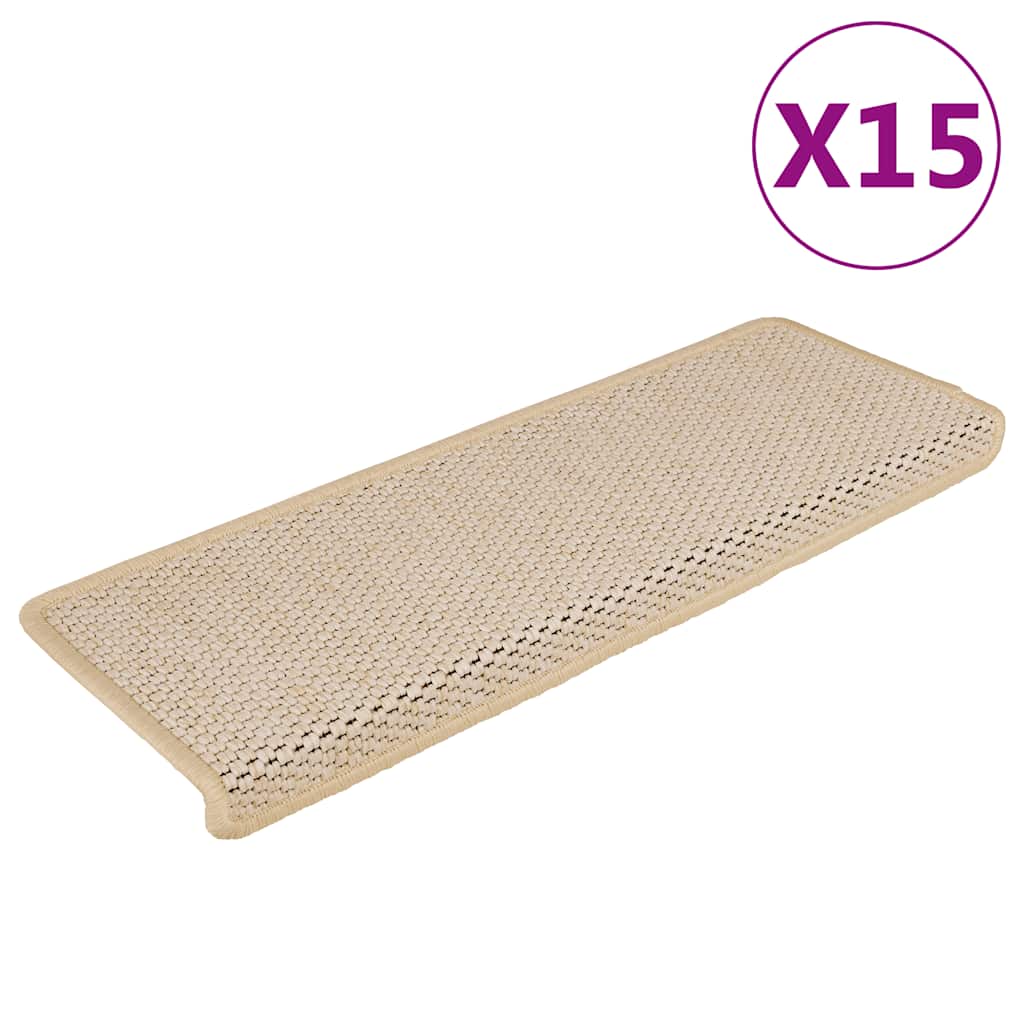 Stair Mats Self-adhesive Sisal-Look 15 Pieces 65x21x4 cm Cream - Design Hut