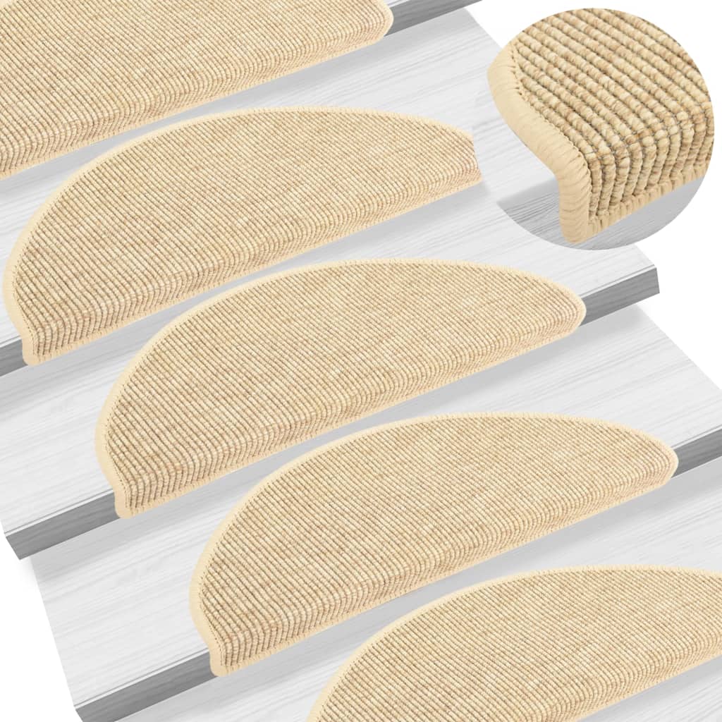 Stair Mats 15 Pieces 65x21x4 cm Light Beige Half Round Large - Design Hut