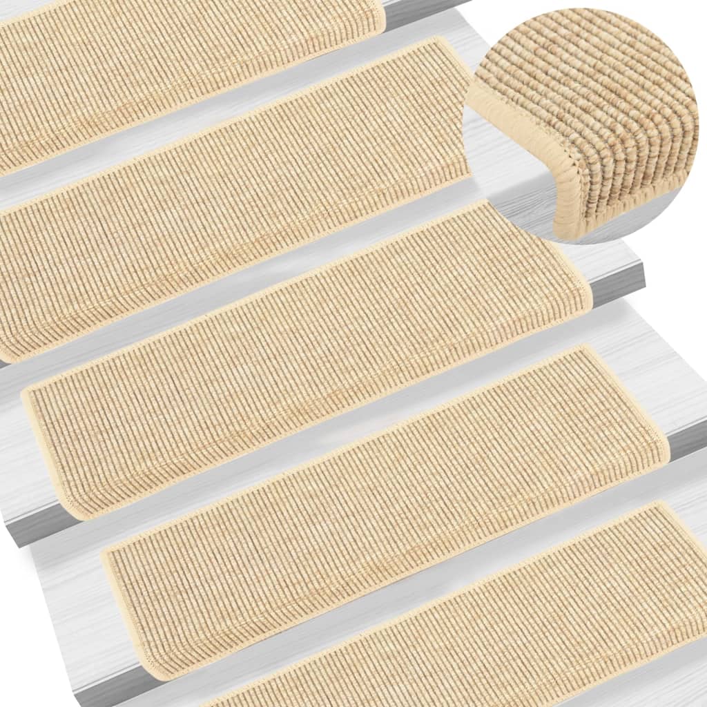 Stair Mats 15 Pieces 65x21x4 cm Light Beige Rectangular Edge - Design Hut