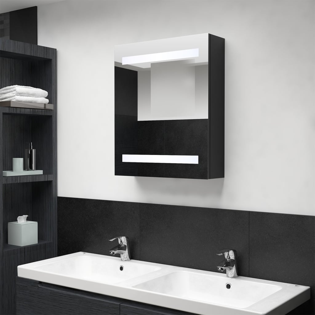 LED Bathroom Mirror Cabinet Black 50x14x60 cm - Casper Homes