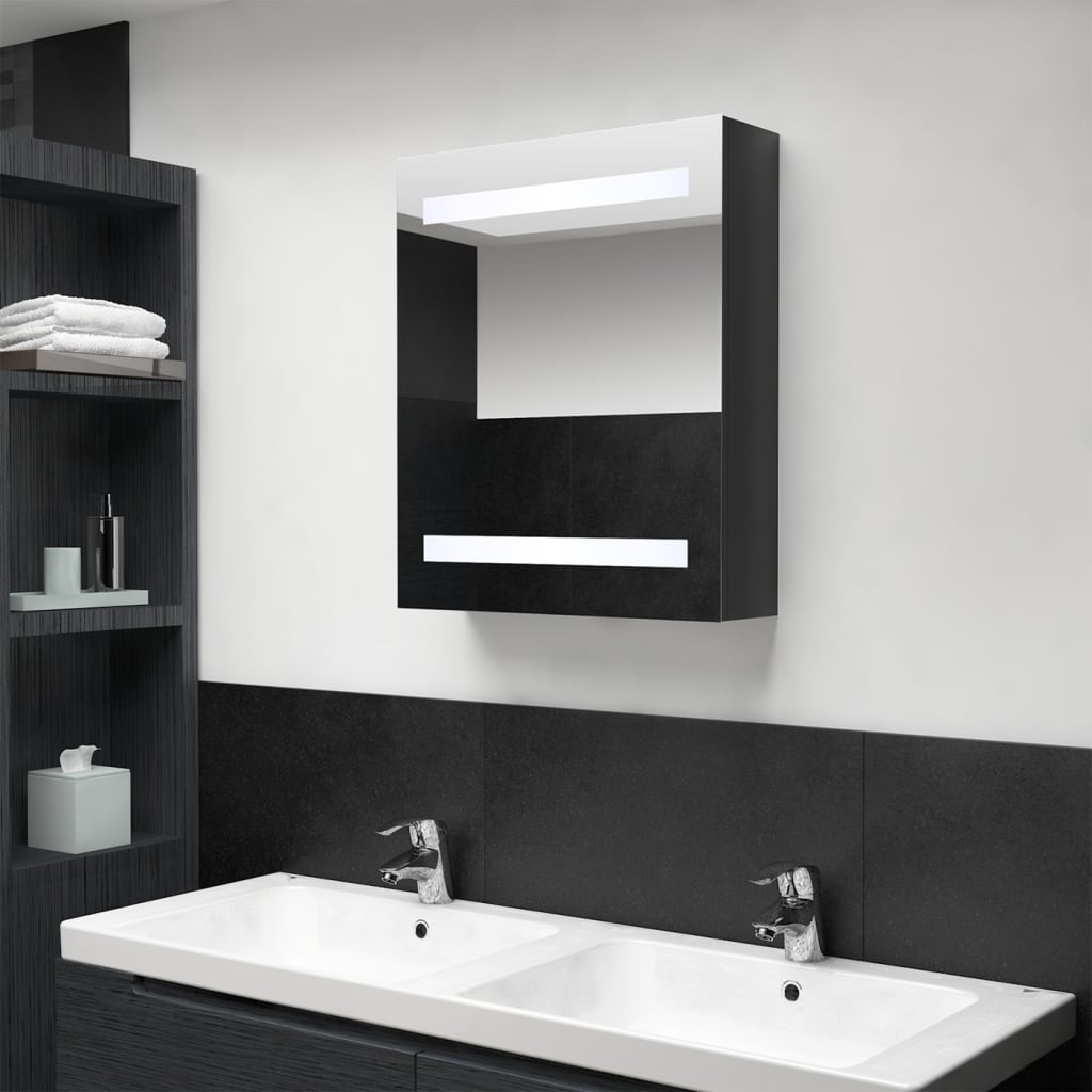LED Bathroom Mirror Cabinet Shining Black 50x14x60 cm - Merlin Deals