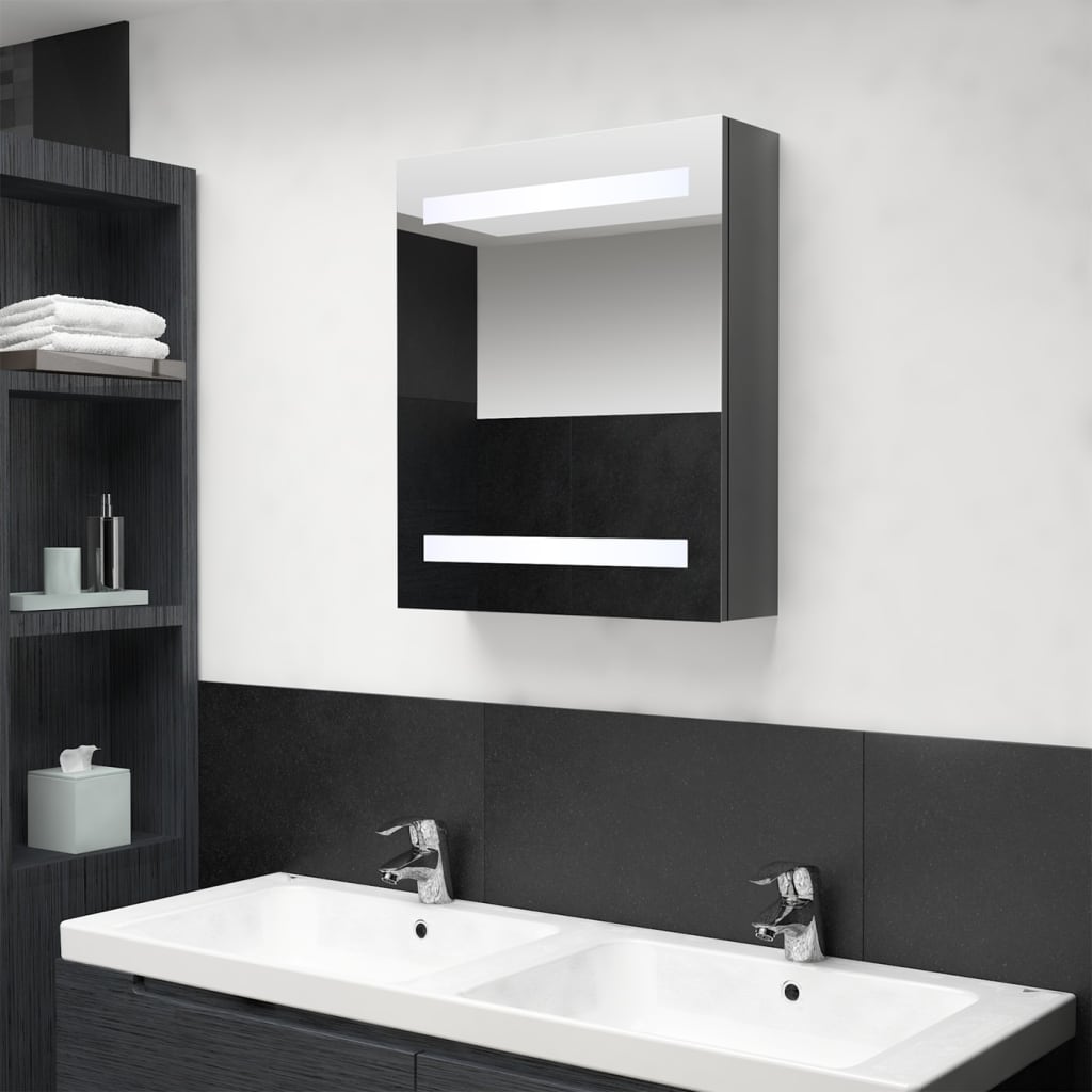 LED Bathroom Mirror Cabinet Shining Grey 50x14x60 cm - Sid & Sam