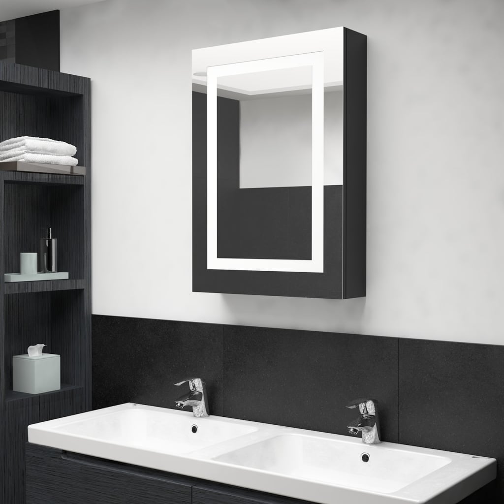 LED Bathroom Mirror Cabinet Shining Black 50x13x70 cm - The Home Maker