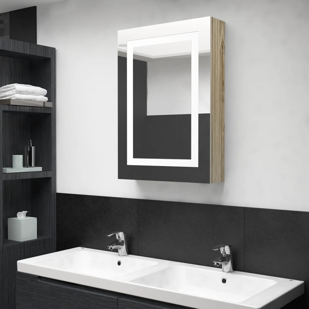 LED Bathroom Mirror Cabinet Oak 50x13x70 cm - Direct Imports
