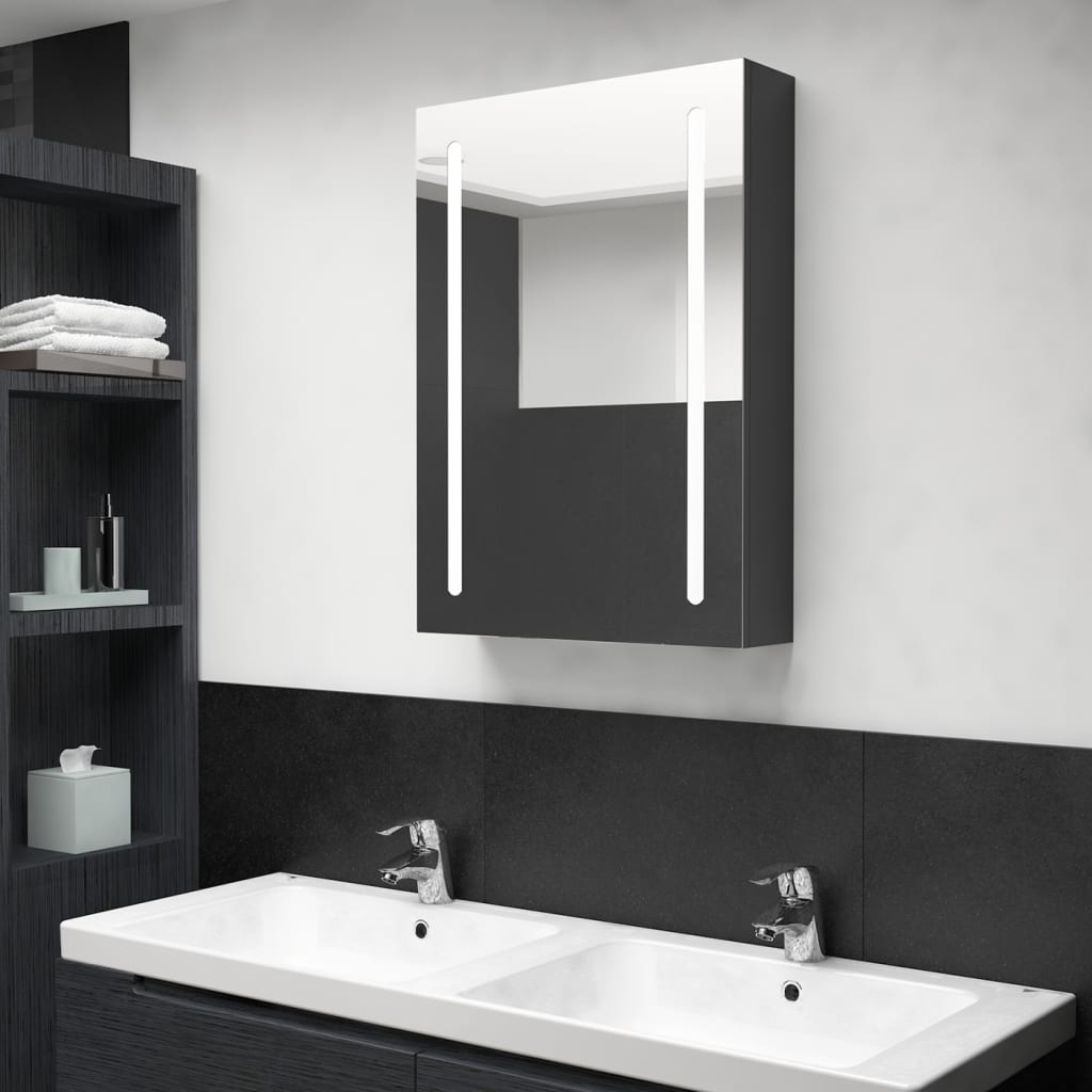 LED Bathroom Mirror Cabinet Shining Black 50x13x70 cm - Decor Base