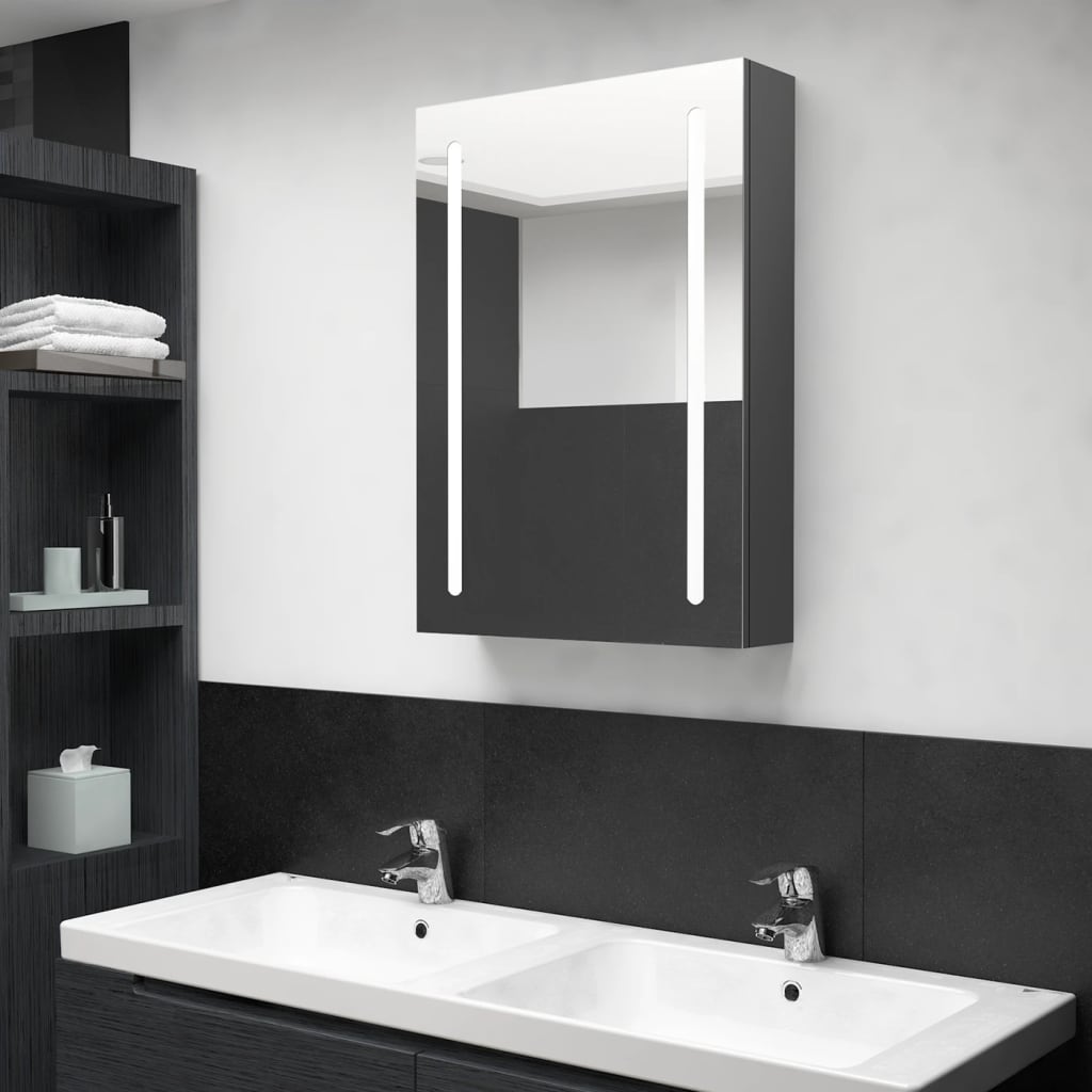 LED Bathroom Mirror Cabinet Grey 50x13x70 cm - Unbeatable Bargains