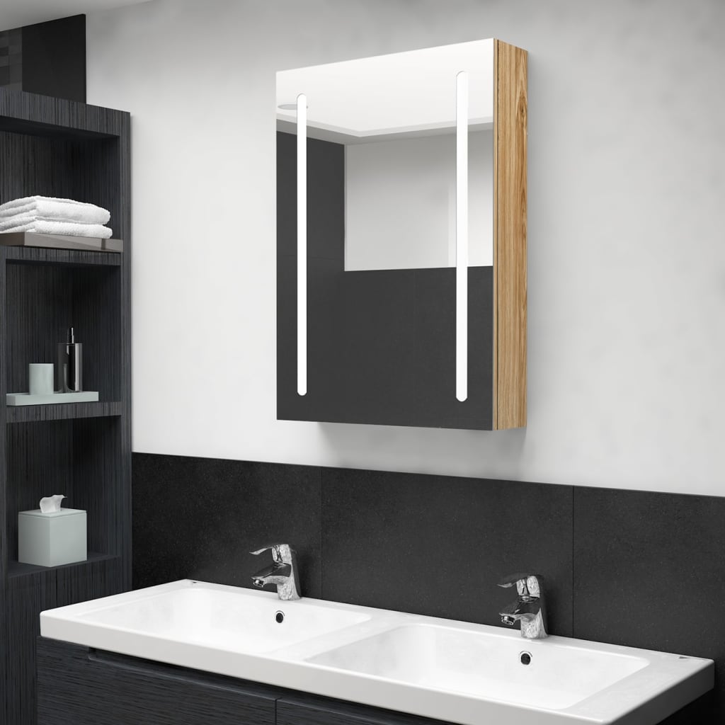 LED Bathroom Mirror Cabinet Oak 50x13x70 cm - Casper Homes