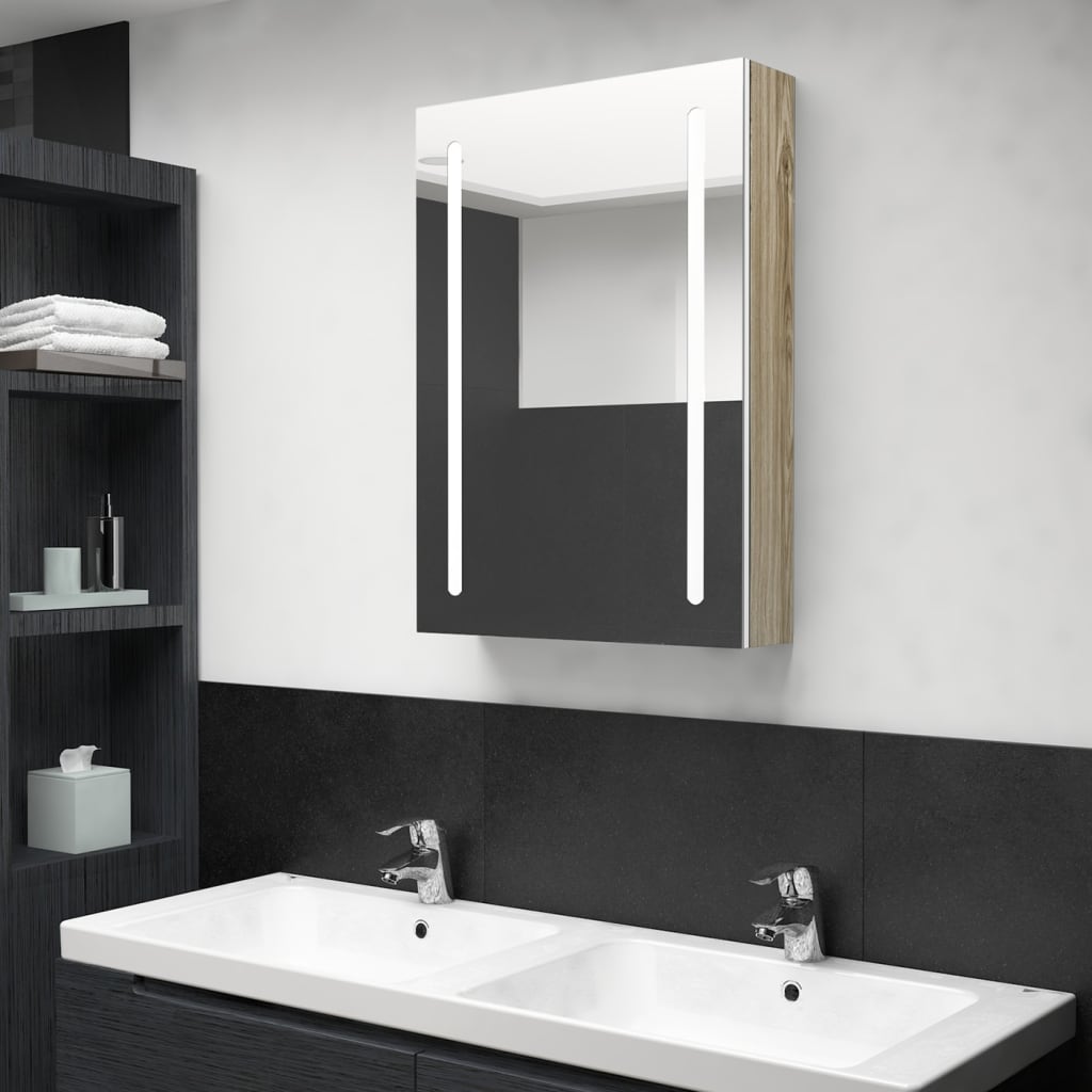 LED Bathroom Mirror Cabinet White and Oak 50x13x70 cm - Design Hut