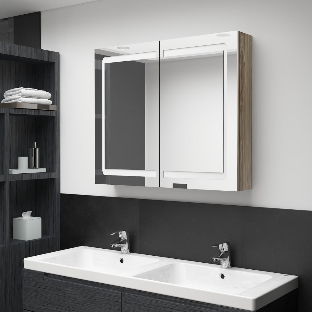 LED Bathroom Mirror Cabinet Oak 80x12x68 cm - Millennium Furniture